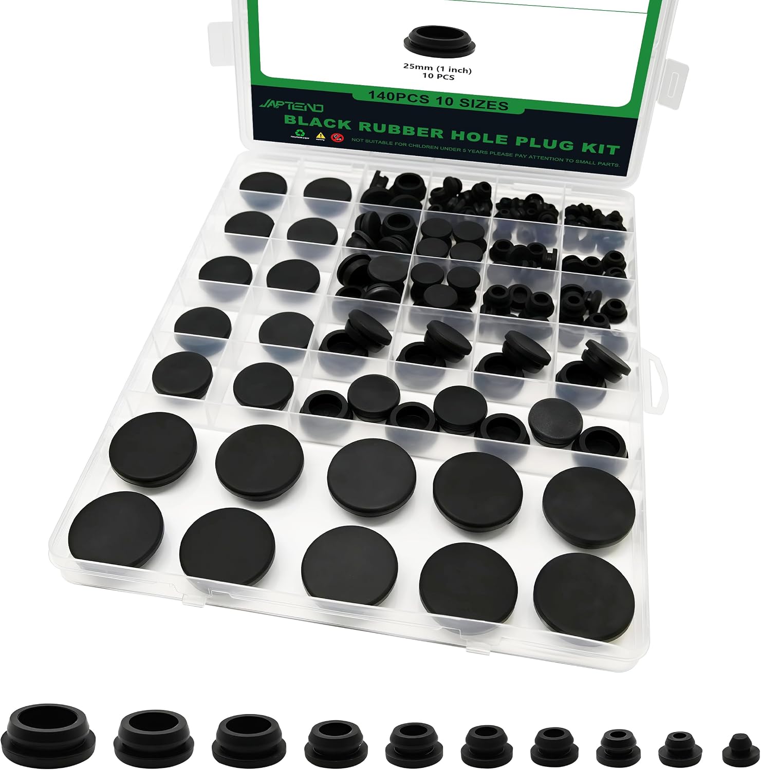 223PCS Black Rubber Plugs for Round Holes Assortment Kit, 10 Sizes of Snap Locking Silicone Plugs for Car Wiring Automotive Hole Caps Furniture & Plumbing