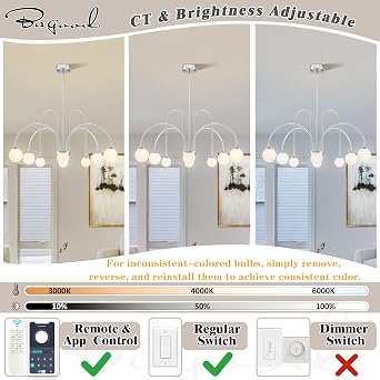 Bagood Modern Sputnik Chandelier Mid Century Chandelier for Dining Room 8-Light 39 Brushed Nickel Large Sputnik Globe Chandelier with Milk Glass Globe Shade for High Ceiling (Bulbs & Remote Incl.)