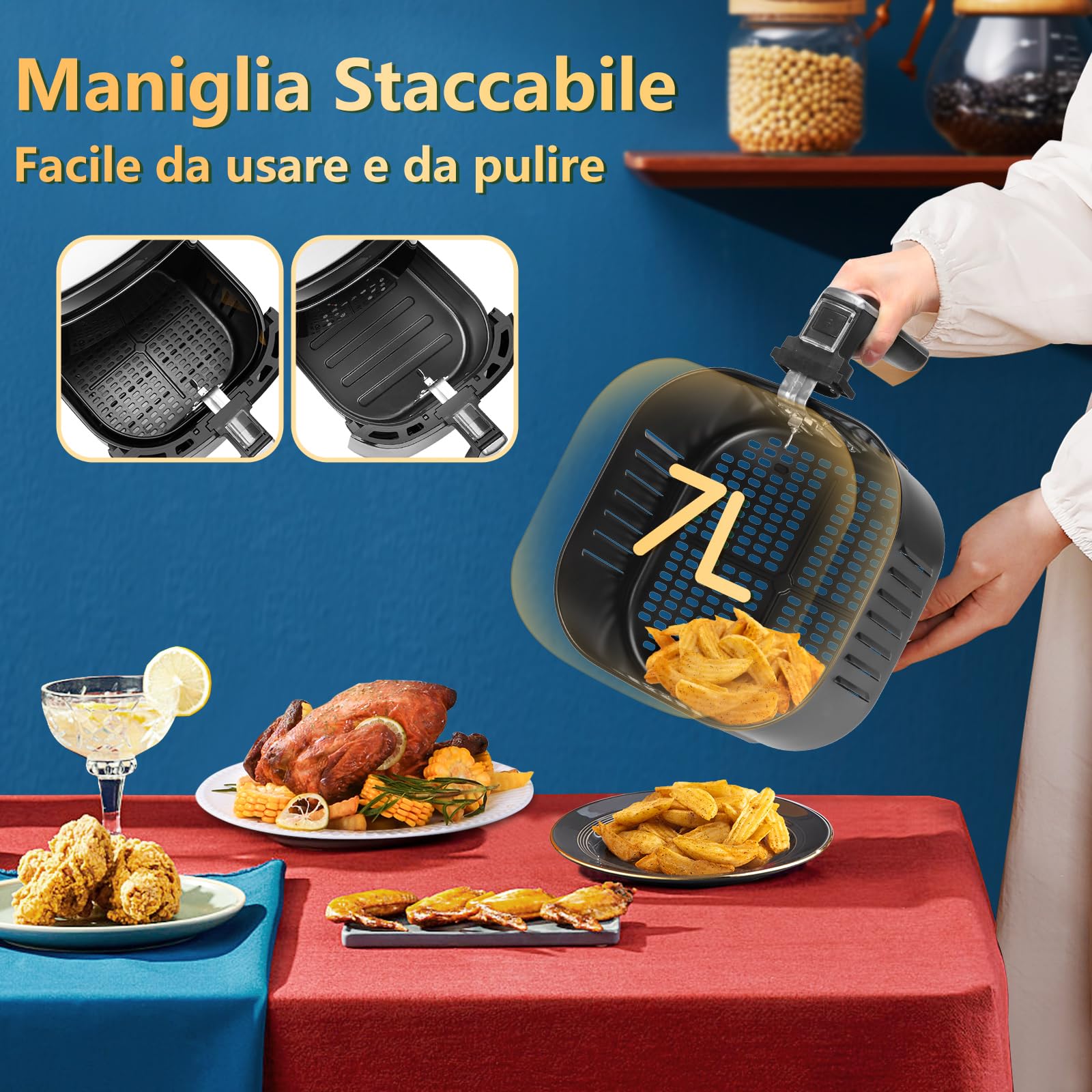 Aigostar Smart Cube - Friggitrice ad aria intelligente, 1900W, 7L. Modalità manuale, schermo LED, 7 funzioni preimpostate con mantenimento calore in modalità manuale. Connessione Wi-Fi. Senza BPA