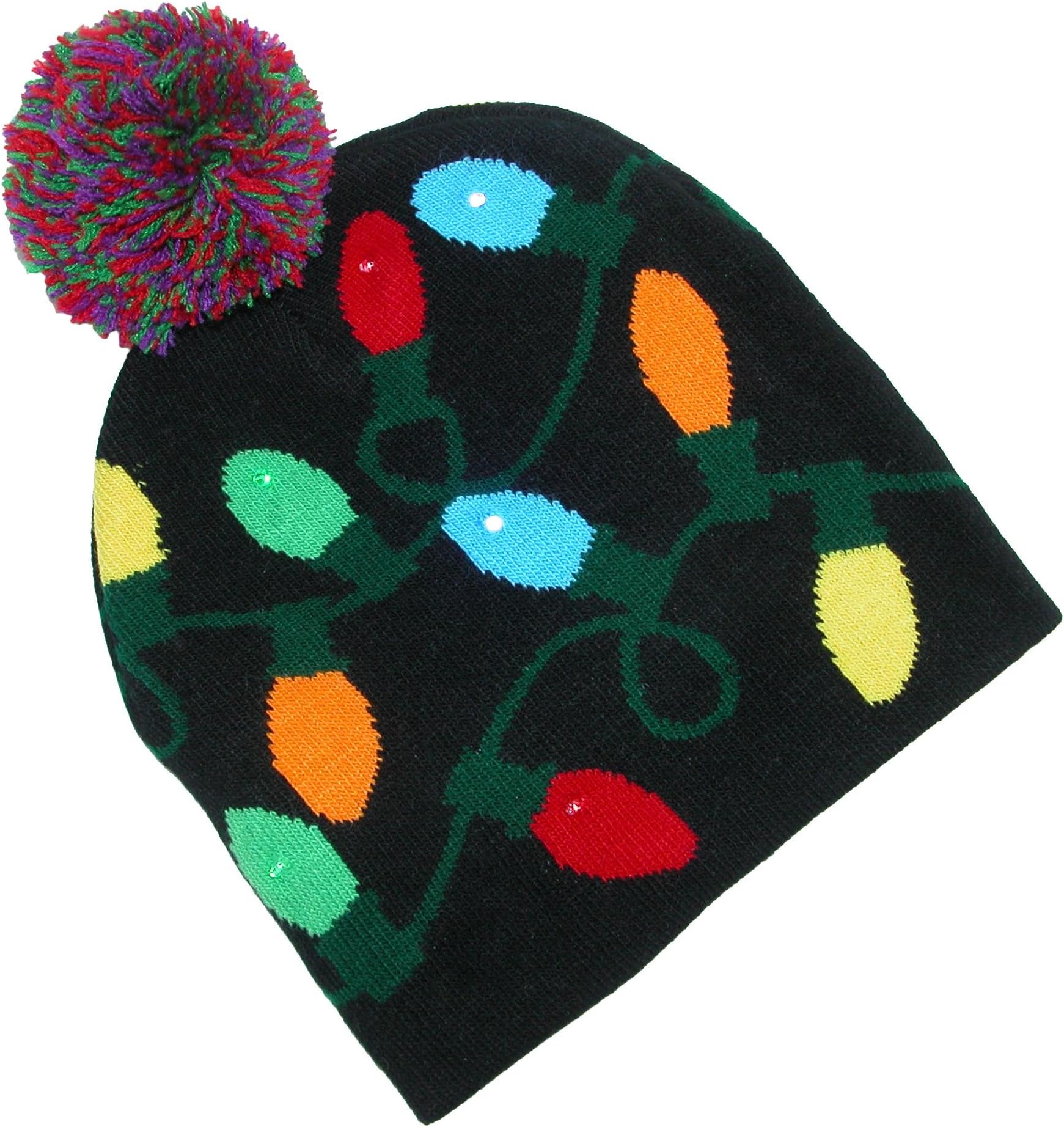 DM Lotsa Lites LED Flashing Holiday Knitted Hat Light up Blinking Beanie