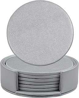 Homcomodar Sottobicchieri Sottobicchiere in Marmo Resistente al Calore con Supporto in Pelle PU Proteggi mobili da Graffi, sversamenti, Anelli d'Acqua e Danni (6Pc, Tondo-c)