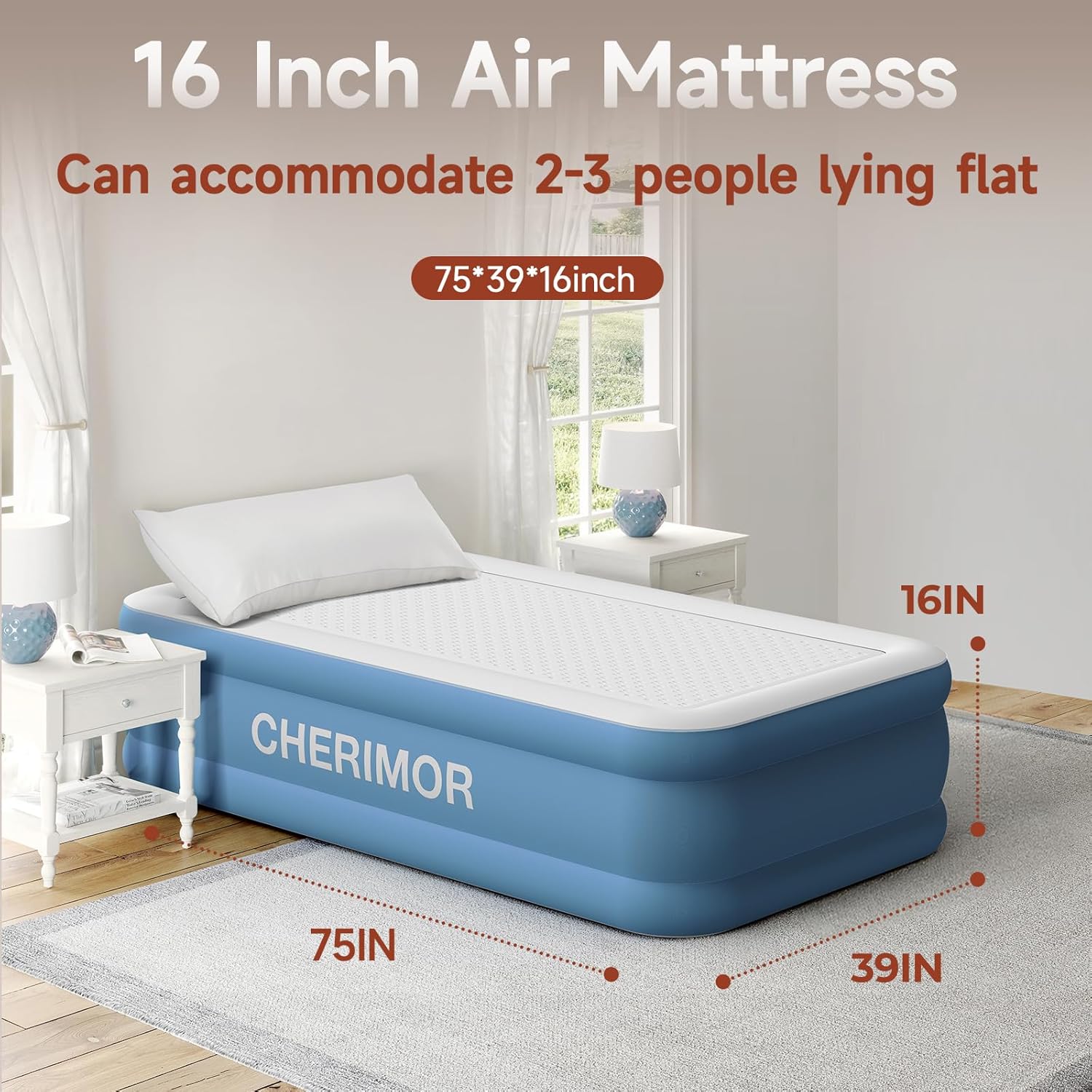 Twin Air Mattress Set with Cotton Filled Mattress Topper and Rechargeable Built in Pump
