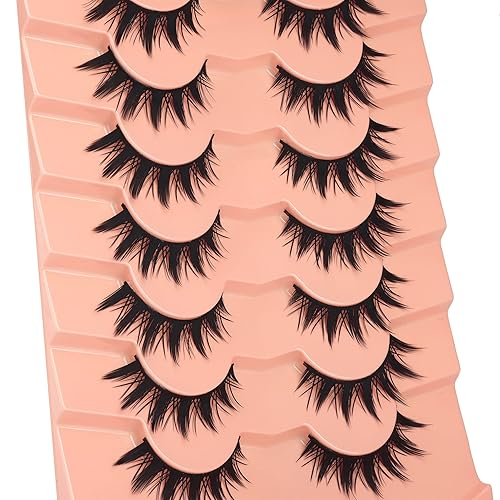 Vista 7 de Winifred Pestañas postizas – Anime Wispy Cat Eye Natural Spiky Thick Manga Pestañas para Cosplay