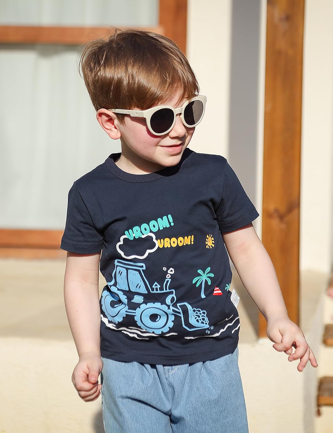 Toddler Boy Shirts Boys Cotton Short Sleeve T-Shirt, 3 Packs Printed Kids Crewneck Tees, Summer Pullover Tops for 2-9Y