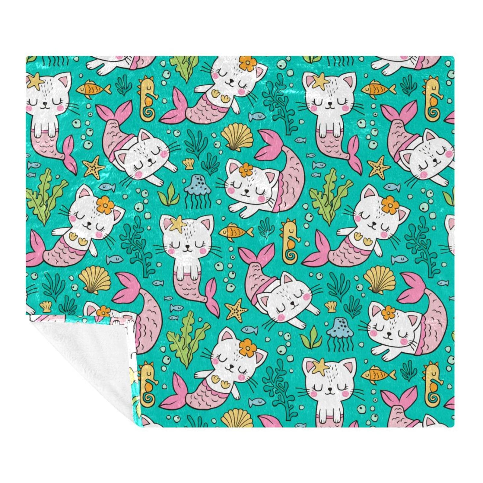 Couverture peluche chat sirène idée cadeau idéale pour lit et moments de repos