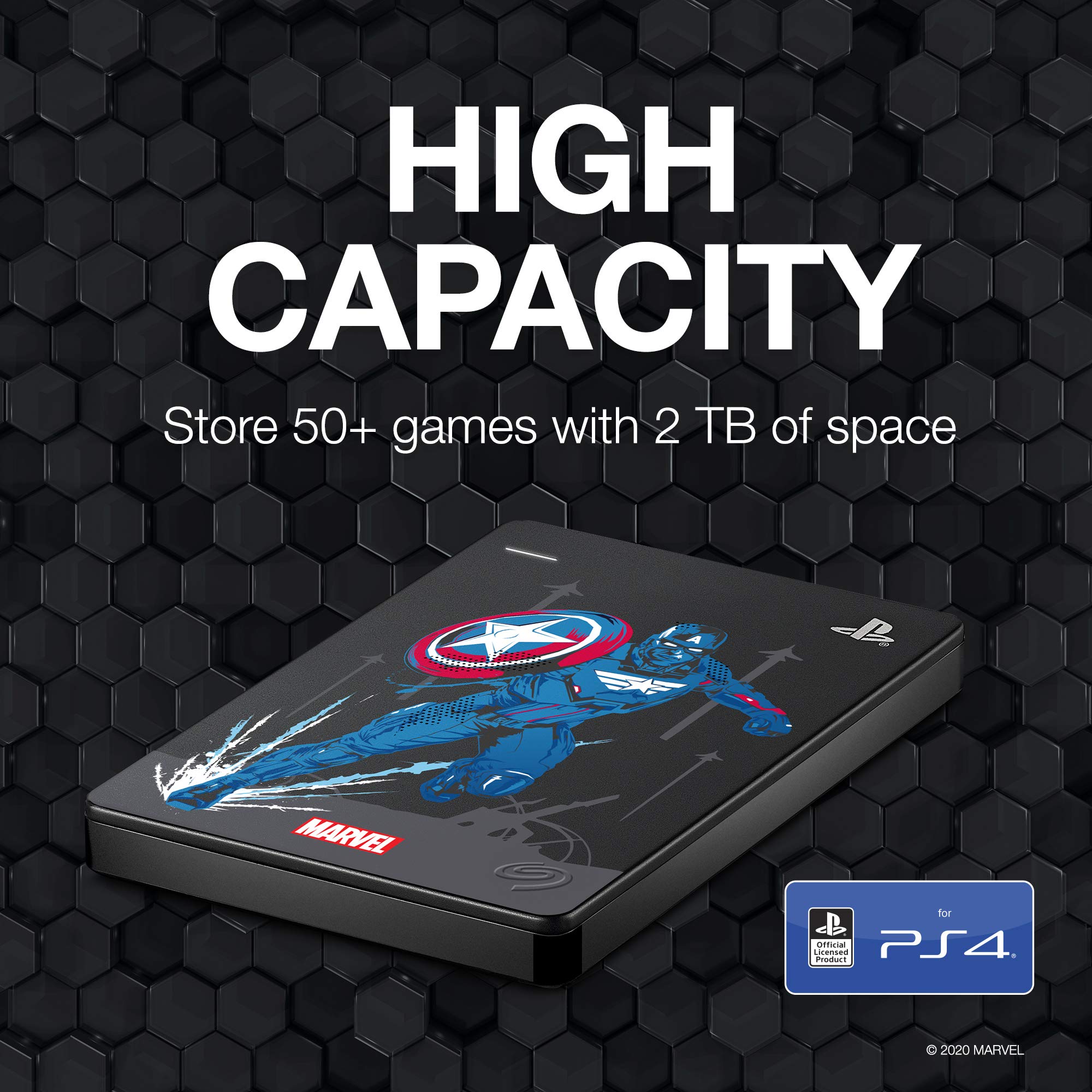 Seagate Game Drive for PS4, Marvel's Avengers Captain America, 2 TB - External Hard Drive, USB 3.0, compatible with PS4 and PS5 (STGD2000206)