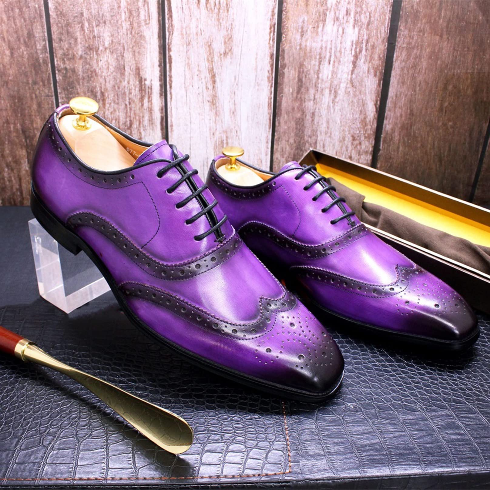 Amazon.com: TTiiLoe Mens Genuine Leather Shoes Fashion Lace Up Brouges  Oxfords for Business Formal Dress Wedding Party (Color : Purple, Size : 38)  : Clothing, Shoes & Jewelry