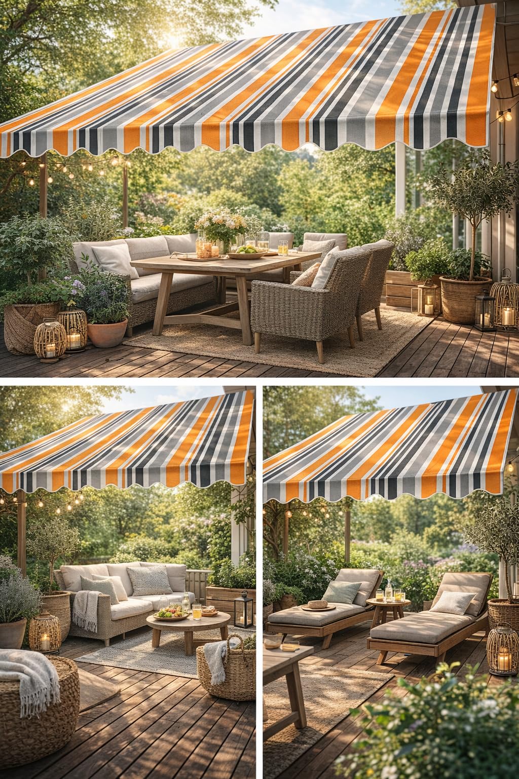 home Trends Tenda da sole con balze, 4 x 3 m, di ricambio, 387 x 300 cm, per balcone, impermeabile, protezione solare, panno di ricambio P5002, arancione, nero, bianco, blu, strisce