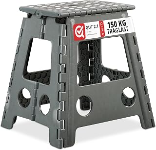 Relaxdays XL Taburete Plegable, Portátil, Escalón Baño, para Niños o Viajes, para hasta 150 kg, 39 x 39 x 32 cm, Gris Claro, 39.5 x 38.5 x 32 cm