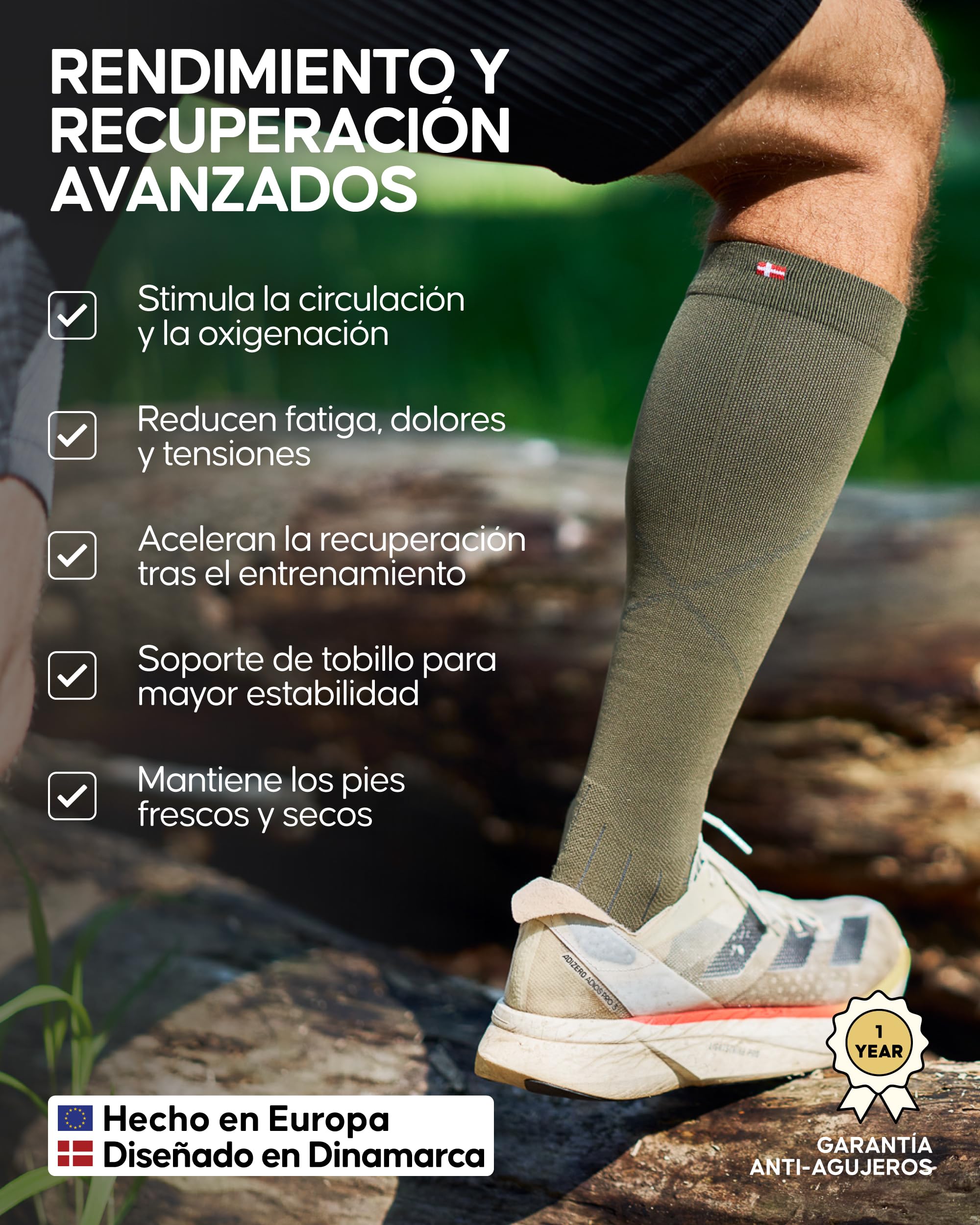 DANISH ENDURANCE Calcetines de Compresión de Alto Rendimiento Unisex, Soporte Firme Graduado para Entrenamiento de Resistencia, para Hombre y Mujer