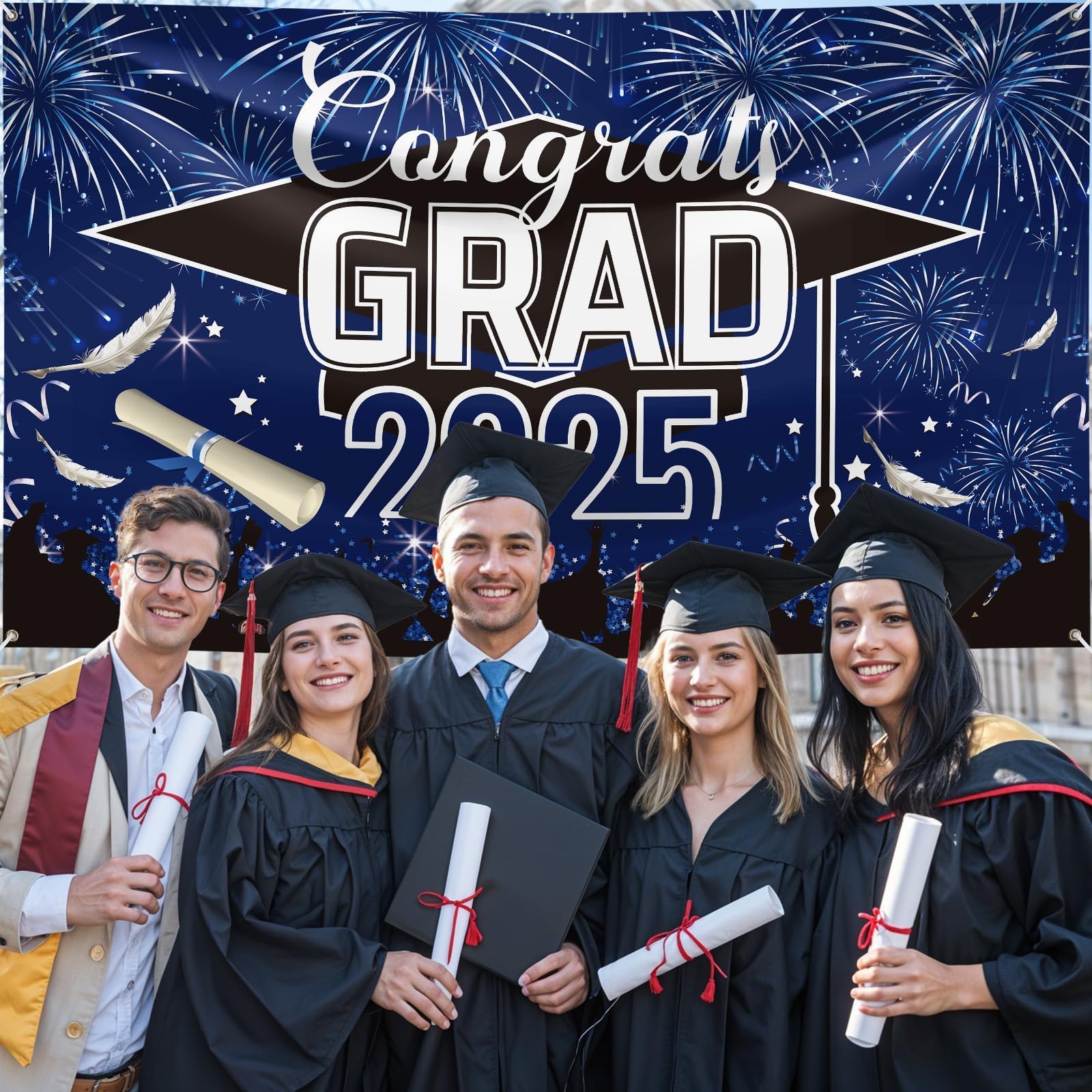 Graduation Banner, Graduation Decorations 2026, Blue Black Banner Graduation, Large Blue Graduations Sign Backdrop - Image 3