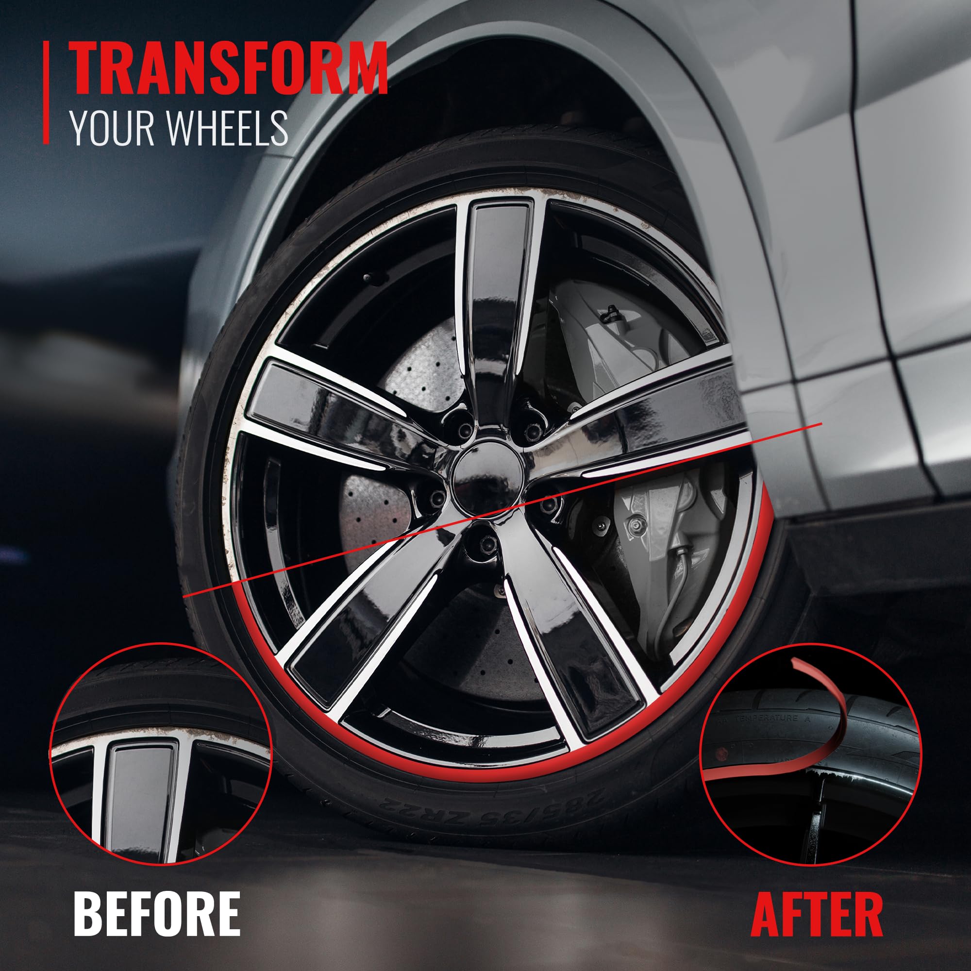 RIMiQ PROTECTiQ Universal Wheel Protection - 1/4" Trim Easy to Apply with Automotive 3M Tape. 6 Colors Made in USA - Fits Up to 24" Rims - Including Tesla - Red