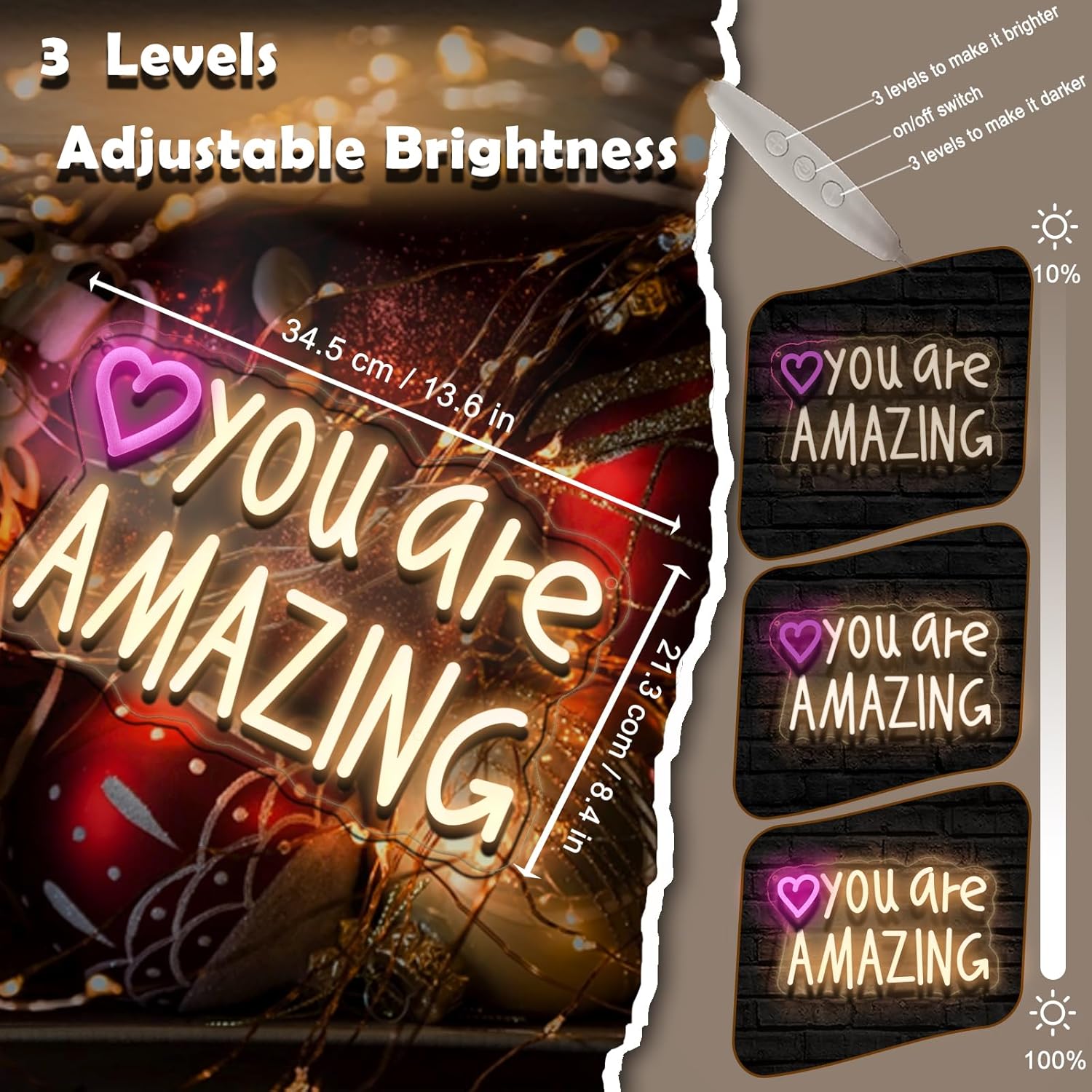 You Are Amazing Neon Sign Wall Decor for Bedroom Class Room Bar Pub Club Nursery Hanging,Dimmable USB Pink Led Light for Wedding Birthday Party Women Christmas Gifts - Image 4