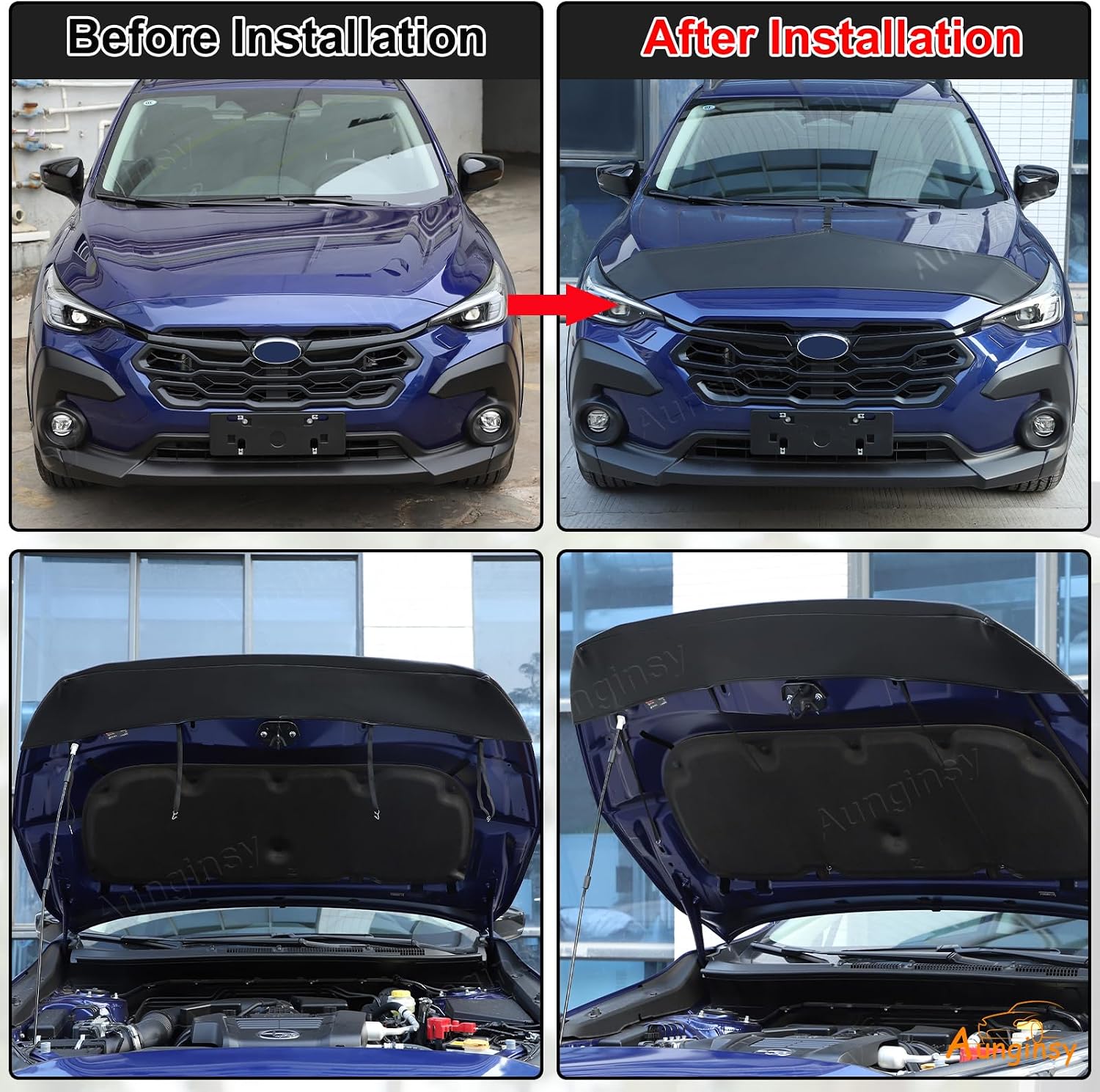 Aunginsy Car Hood Protector Bra Compatible with Subaru Crosstrek 2024 2025 SUV Front Hood Cover Leather Protector Cover Half Hood Bonnet Bra Front Car Cover Mask Hood Shield Exterior Accessories
