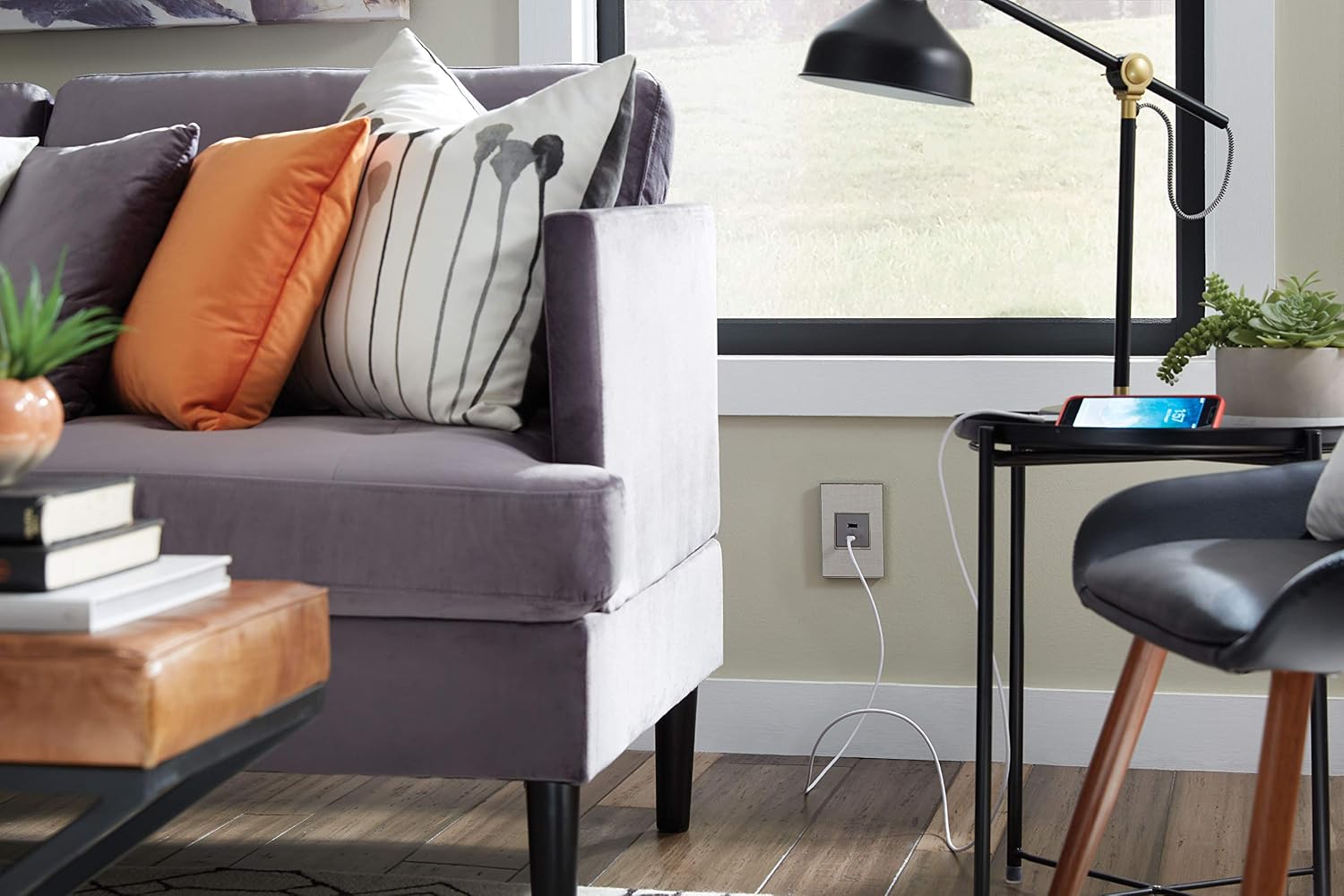 Legrand Adorne 15W USB Outlet, Type A/C Hybrid USB Outlet, Full-Size, Magnesium Finish, ARUSB2AC6M4