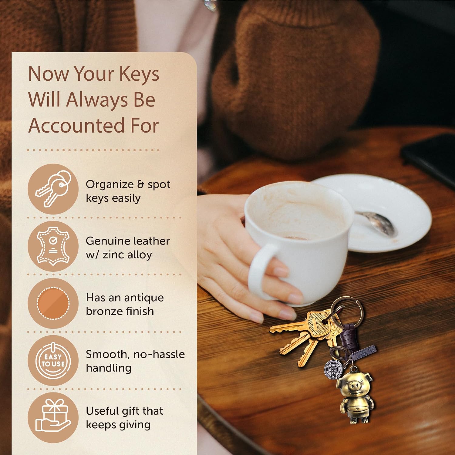 Funny 3D Keyring Gifts for Women & Men | Handcrafted Leather Unique Key Rings | Lucky Key Charm Vintage Accessory