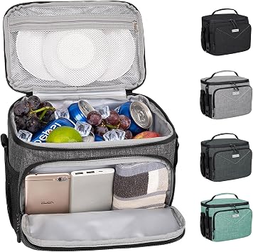 Lunch Box for Men Women,Reusable Large Tactical Insulated Lunch Bag with Adjustable Shoulder Strap,Leakproof Tote Cooler Bag for Work Adults Picnic Beach Office-Grey,12 Cans