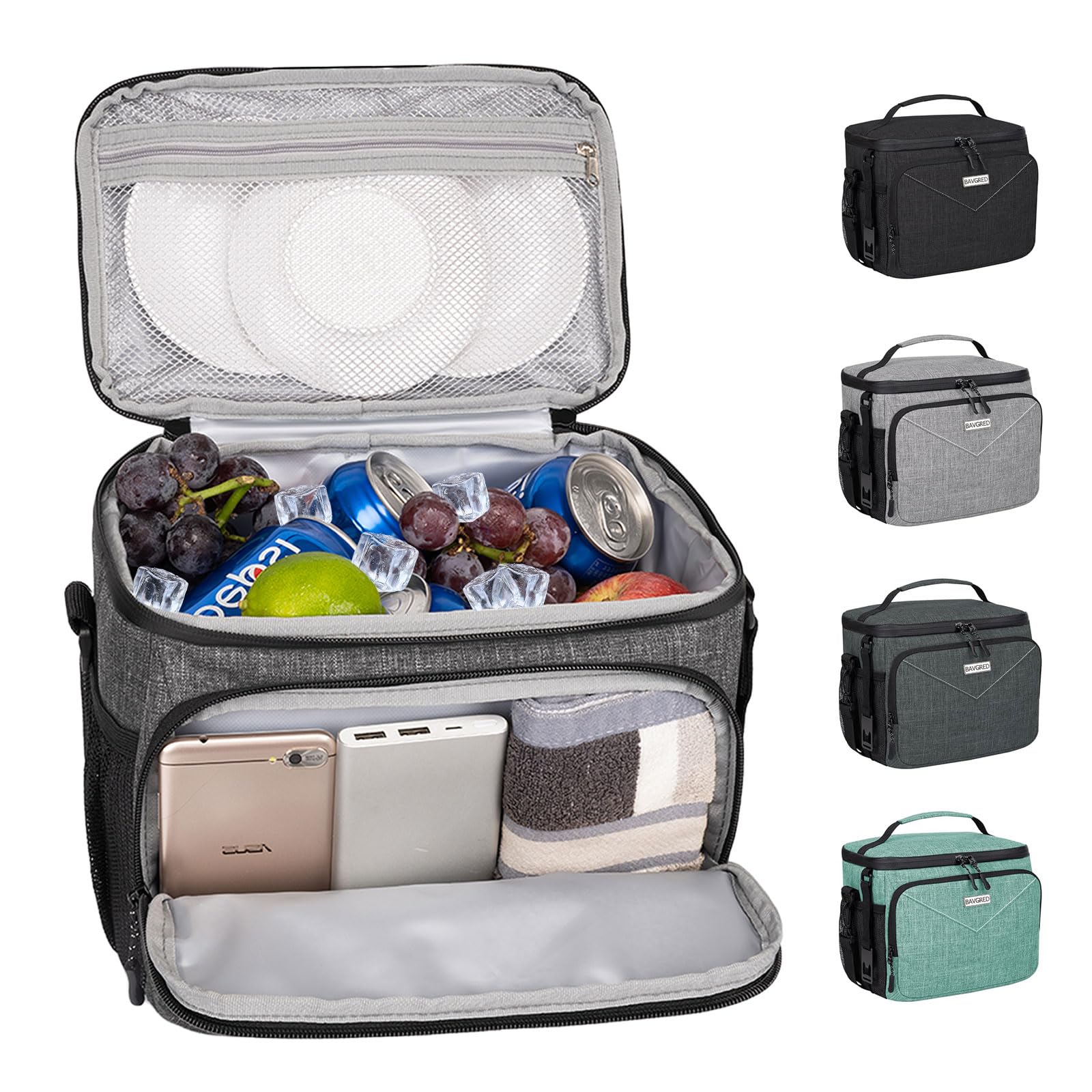 BAVGRED Lunch Box for Men Women,Reusable Large Tactical Insulated Lunch Bag with Adjustable Shoulder Strap,Leakproof Tote Cooler Bag for Work Adults Picnic Beach Office-Grey,12 Cans