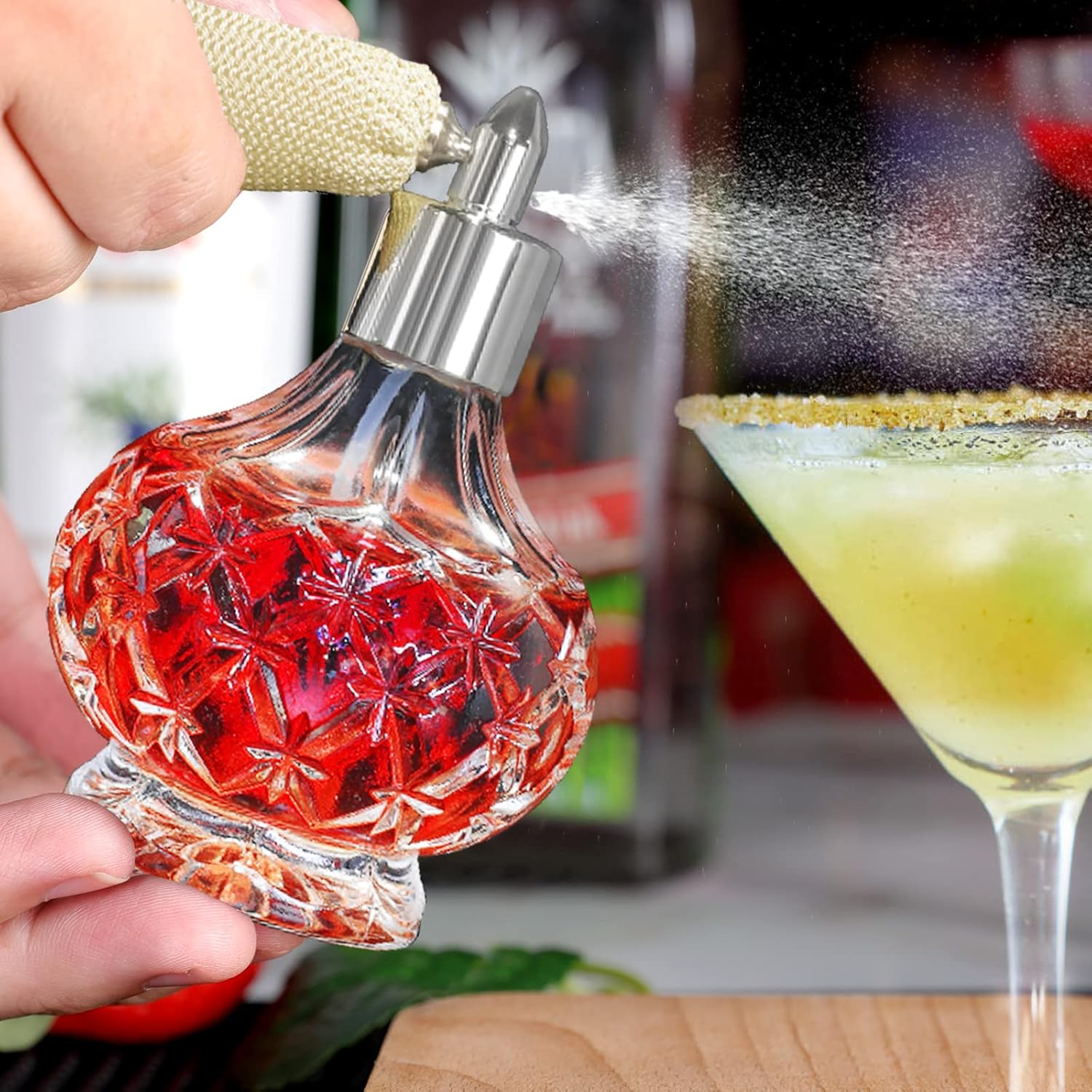 SuproBarware Glass Bitters Bottle 5pcs Set for Vermouth Sprayer Atomizer Gold Plated Zinc Alloy Dasher Top for Cocktail and Display (5pcs)