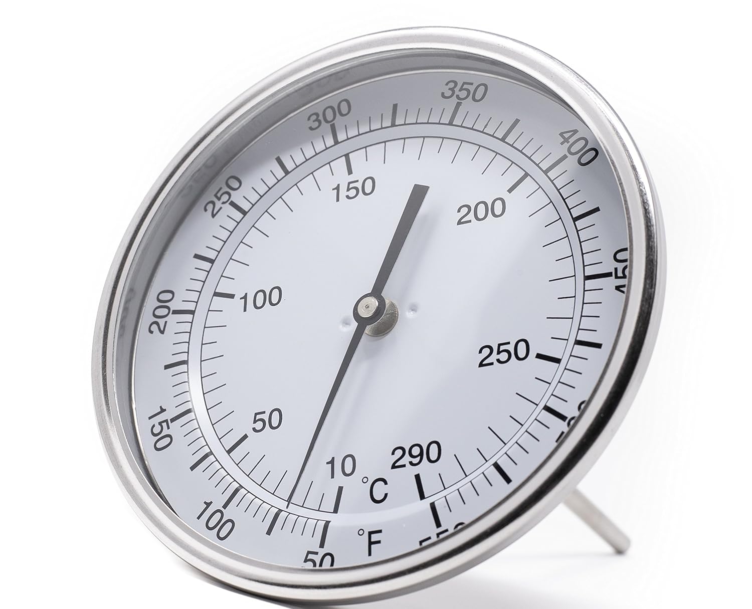 PIC Gauge B5B6-RR 5” Dial Size, 50/550°F and 10/288°C, 6" Stem Length, Back Angle Connection, Stainless Steel Case, 316 Stainless Steel Stem Bimetal Thermometer