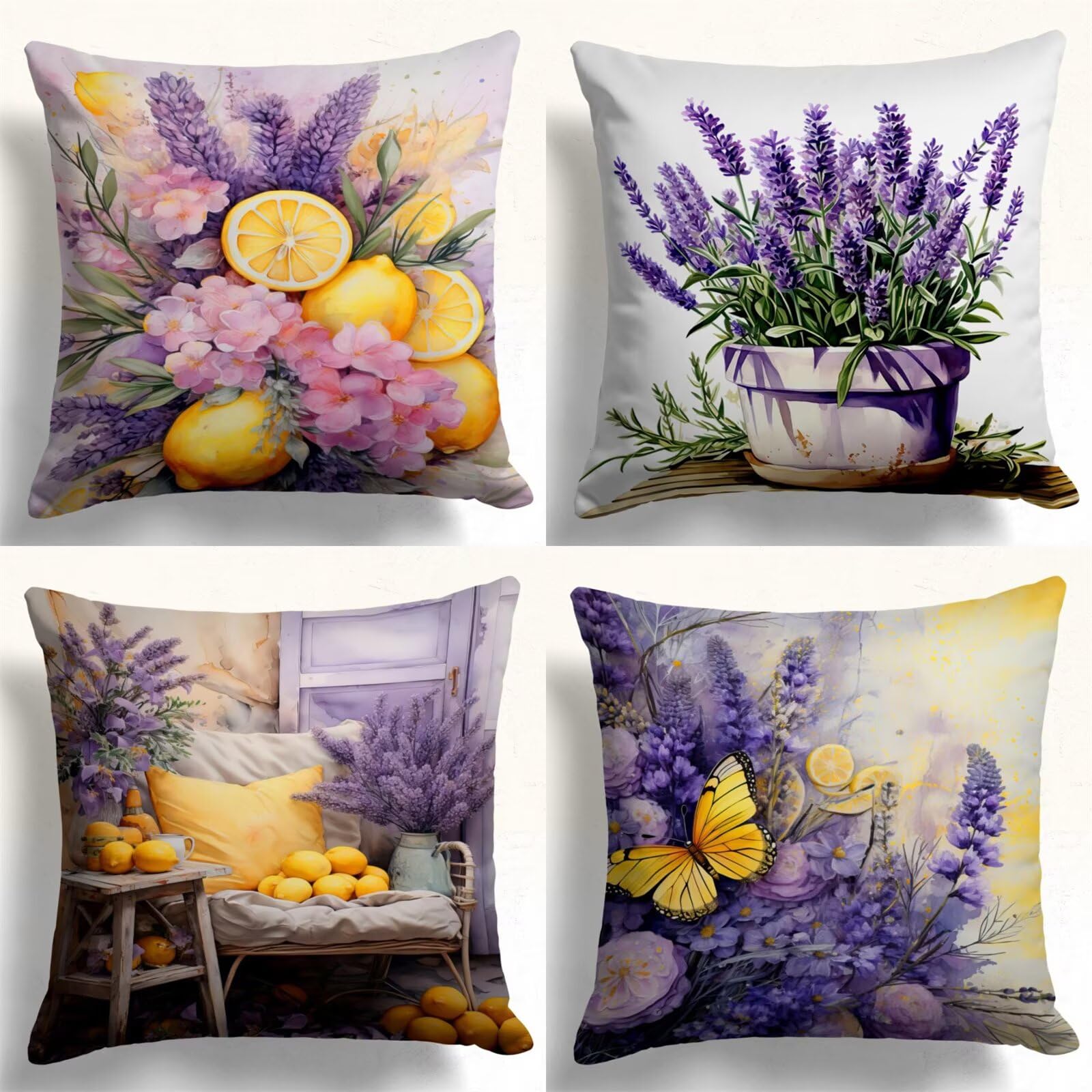 Heaen Outdoor Cushions Covers Waterproof 35x35 cm Set of 4 Square Linen Pillow Cases Purple Lavender Decorative Dushions for Sofa Porch Patio Home Decor