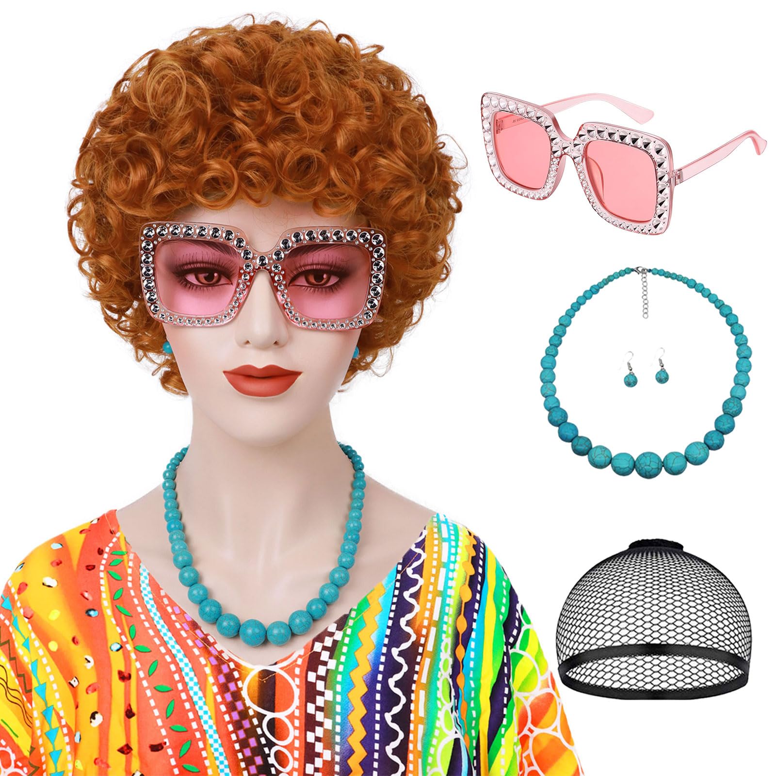 YTbeauty Orange Red Curly Wig for Women Landlady Costume Wig Short Curly Reddish Orange Wig Heat Resistant Synthetic Annie Wig for Halloween Party