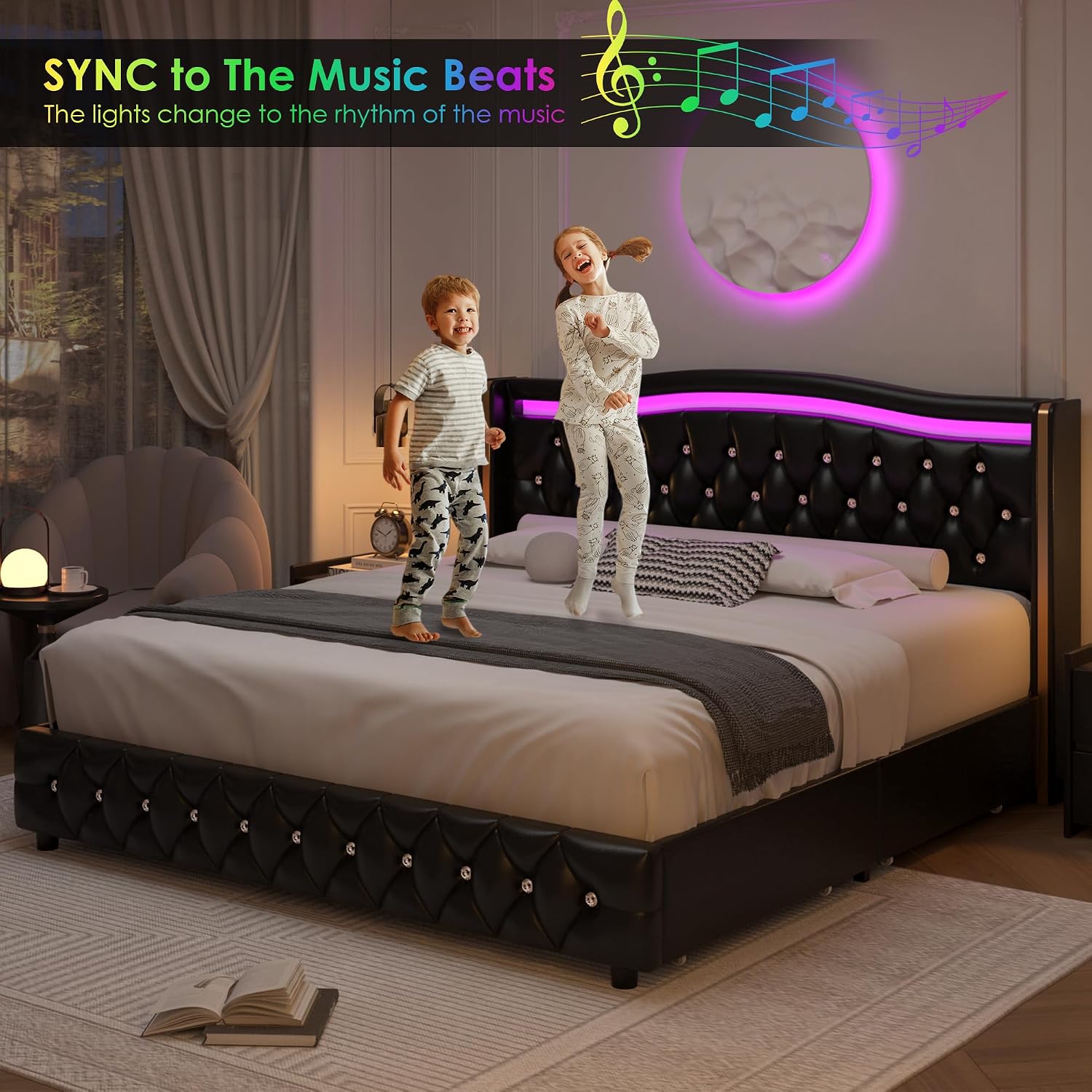 Headboard with devices charging via USB ports