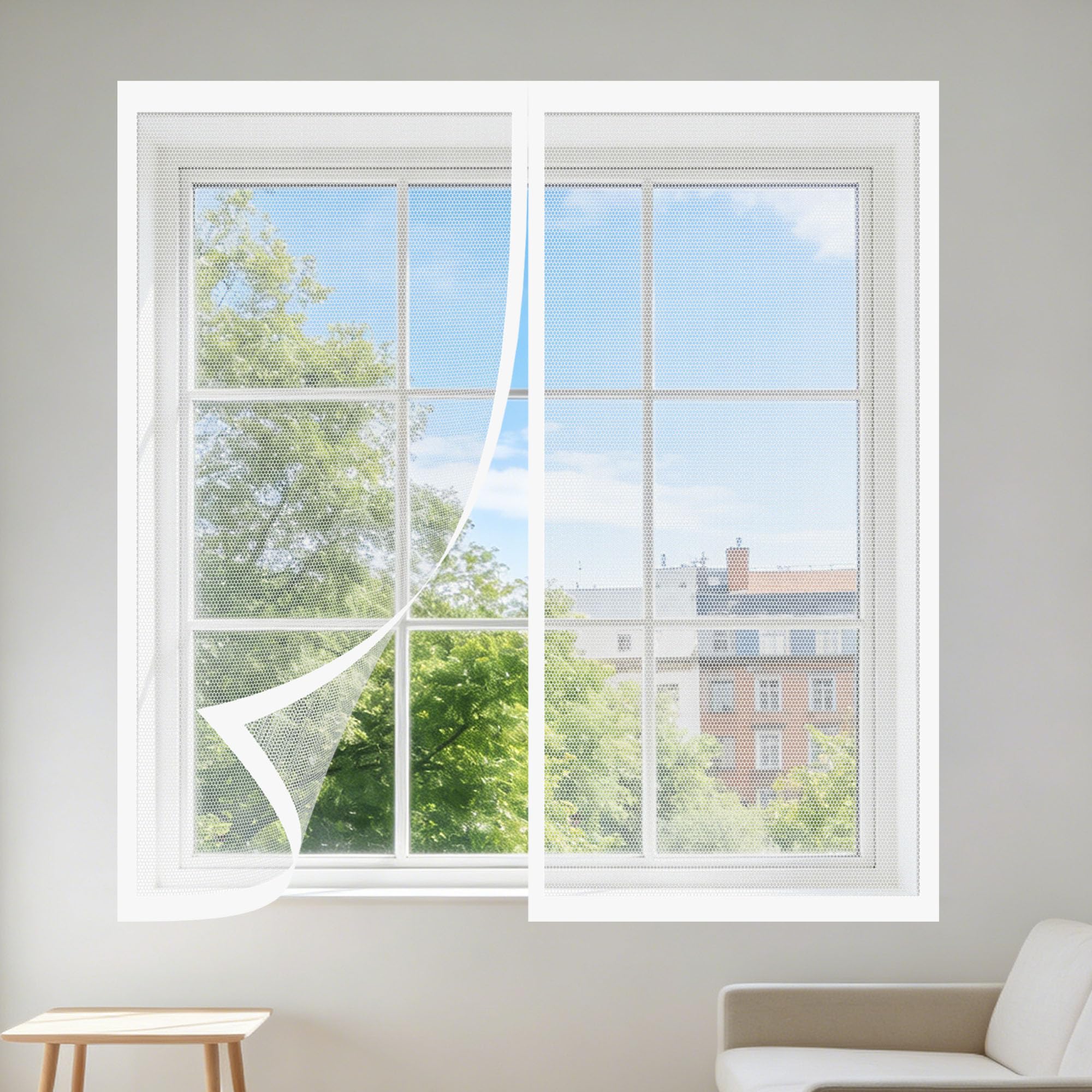 Moustiquaire fenêtre magnétique blanche 135 x 165 cm anti mosquito pour rideau de porte patio