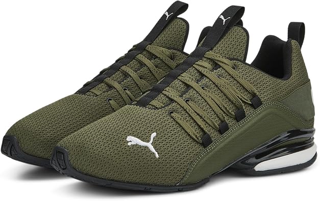 PUMA Men's Axelion Refresh Running Shoes 44 Green Moss Black Feather Grey