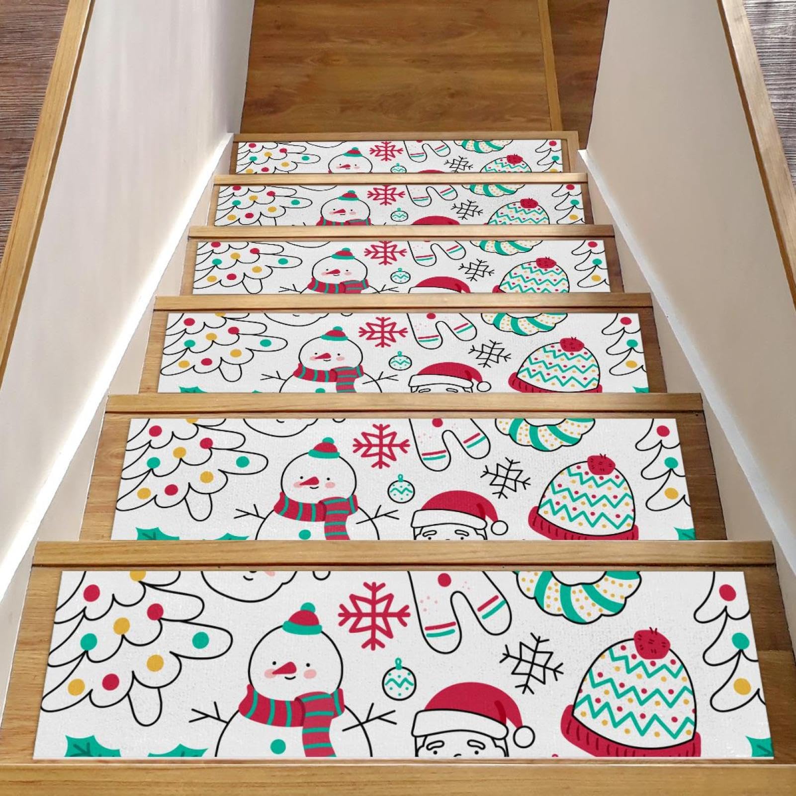 Alfombra para peldaños de madera 15 unidades tapetes de Navidad infantiles antideslizantes 8x30"