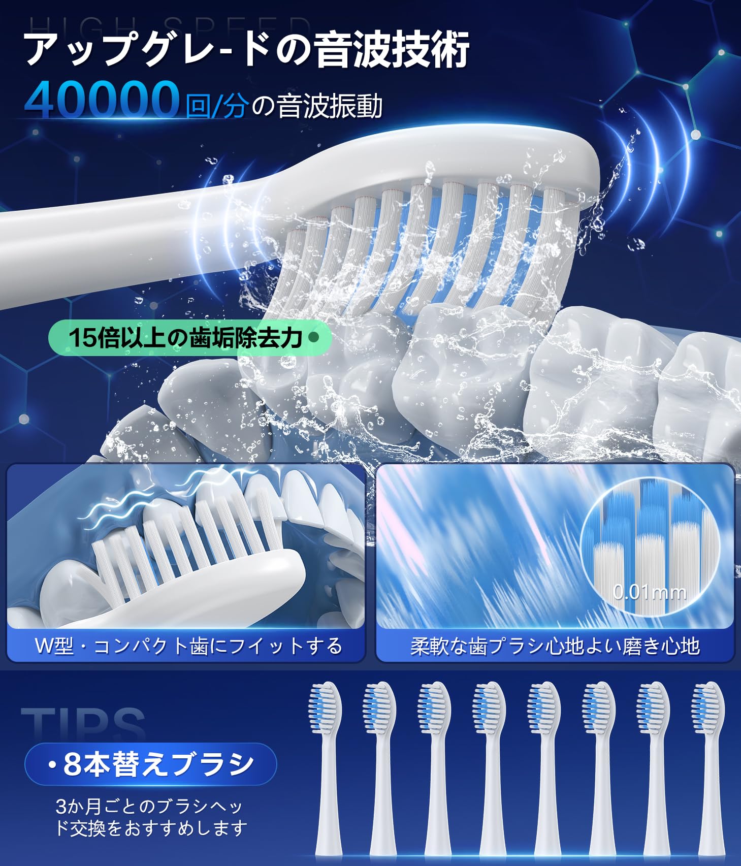 Amazon.co.jp: 電動歯ブラシ 音波式 電動ハブラシ横振り IPX7防水 6