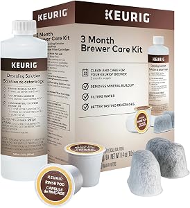 Keurig Kit d'entretien de cafetière de 3 mois, comprend solution de détartrage, cartouches de filtre à eau & capsules de rinçage, 7 pièces