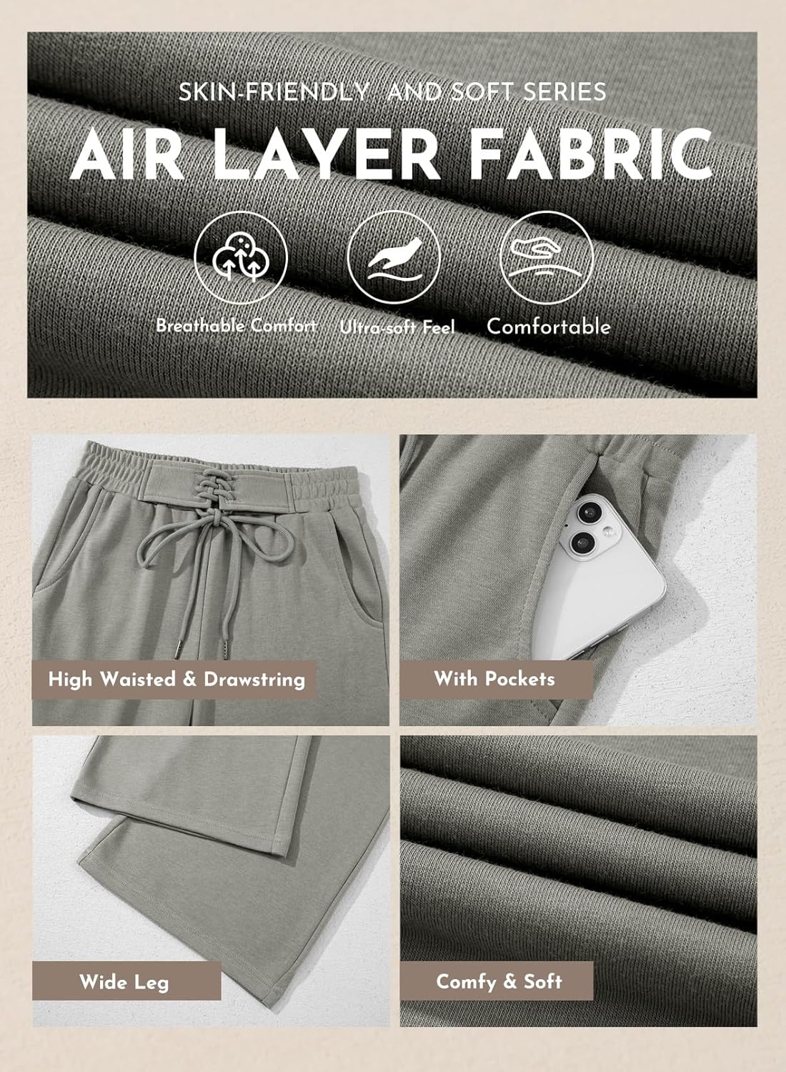 Aleumdr Women's High Waisted Wide Legs Sweatpant Casual Drawstring Sweat Pants Workout Athletic Joggers with Pockets - Image 5