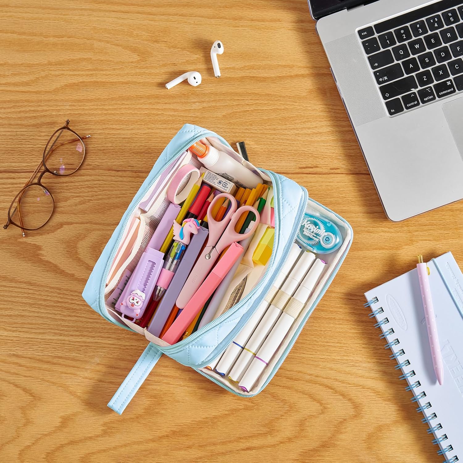 Aesthetic Pencil Case, Big Pen Pouch with 9 Compartments image 2