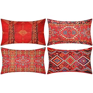 Funda de Almohada Estilo étnico Turco Antiguo Patrón de Alfombra Oriental Decoración Funda de Cojín Estilo Bohemio 30x50 cm Kilim Decoración Retro para Sofá Sala de Estar Coche,4 Piezas