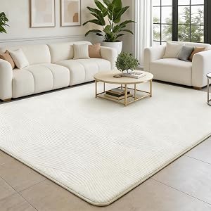 5x7 Area Rugs for Living Room Boho Soft Fluffy Rugs for Bedroom Non Slip Textured Jacquard Rug Geometric Carpet for Bedroom Dining Room Nursery Office,Cream