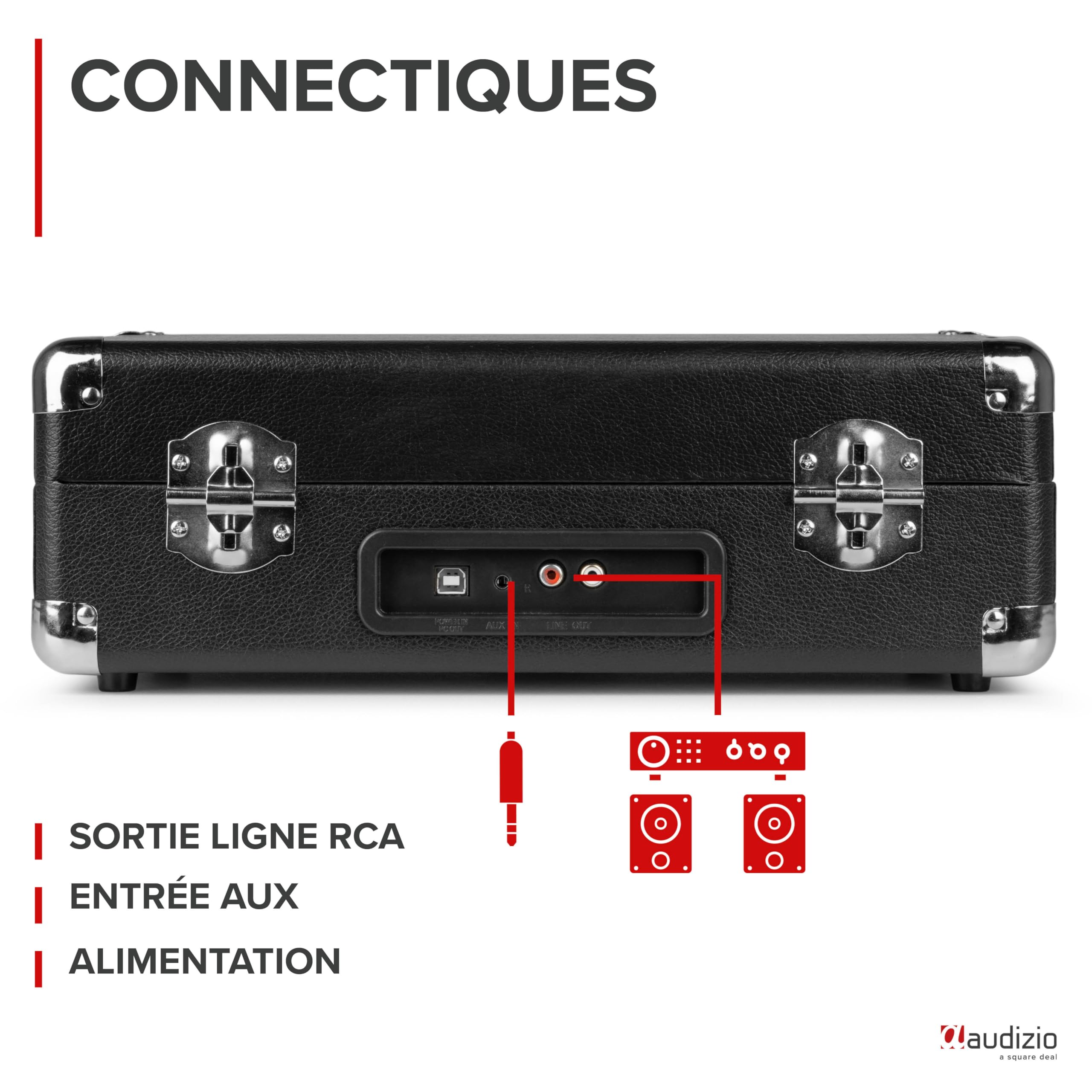 Audizio RP114BK Platine Vinyle Rétro avec Haut-Parleurs Intégrés - Noire, Lecture 33/45 & 78 Tours, Fonction de Numération pour Ordinateur, Idéal pour Écouter Vos Anciens Vinyles Préférés