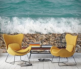 Ocean Waves Wallpaper, Coastal Rocks Murals, Removable Peel and Stick Self-Adhesive 3D DIY Wall Decal for Living Room Bedroom TV Background Home Decorations 135" Wx106 L-PVC