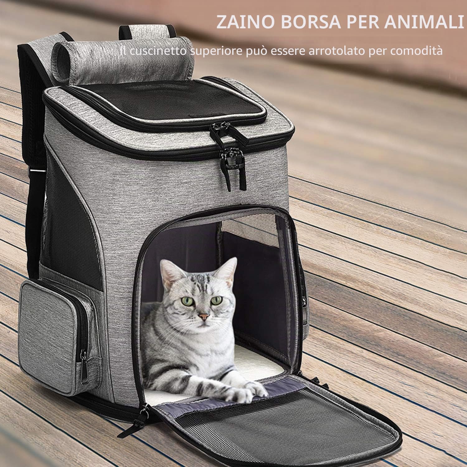 PETCUTE Zaini per Trasporto Cani Gatto,Zaino Borsa da Trasporto per Animali Domestici,Zaino Traspirante Regolabile per Gatto Cane Piccolo,Viaggio Auto Treno,Blu