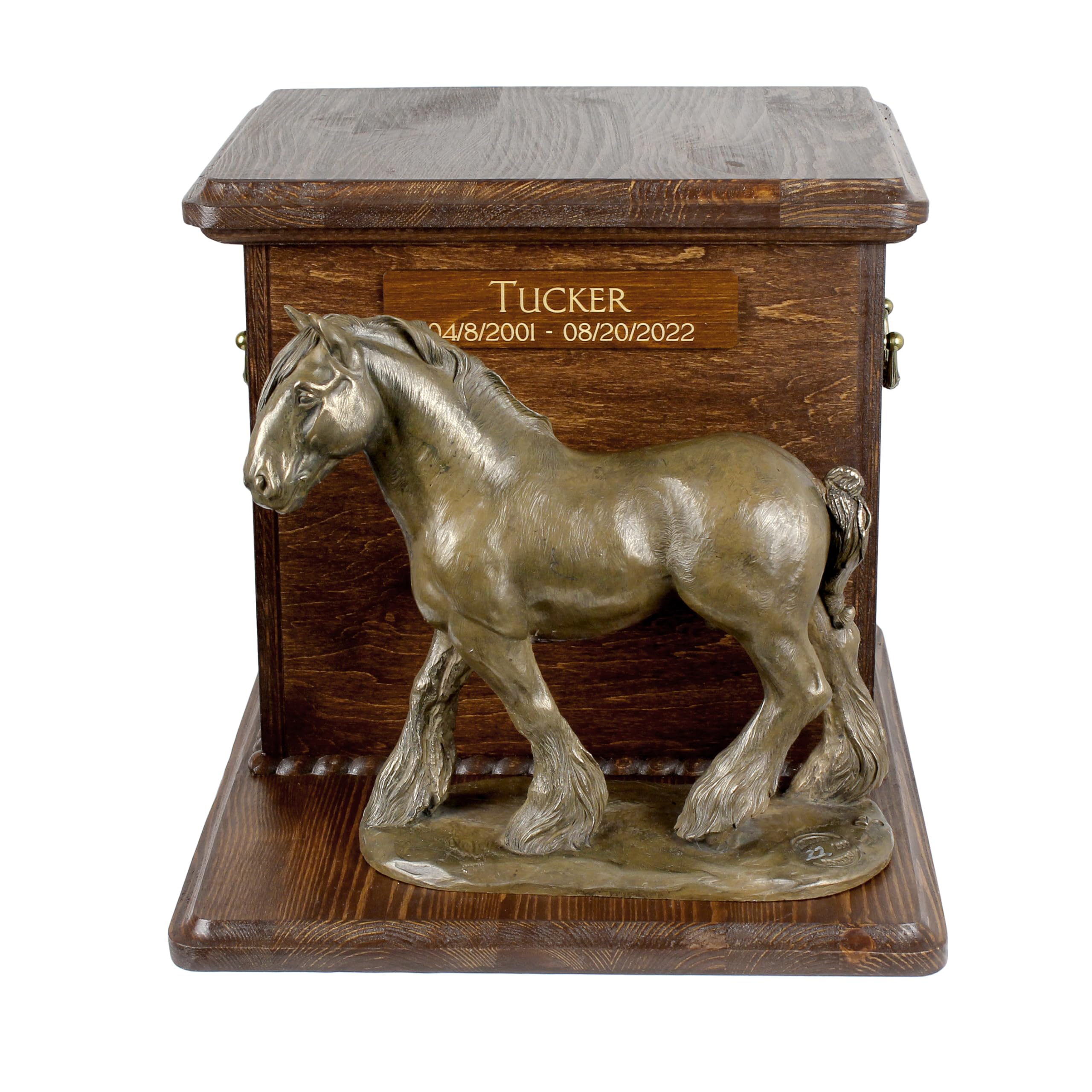Mémorial en bois fait à la main et grande urne cendres cheval Art-Dog