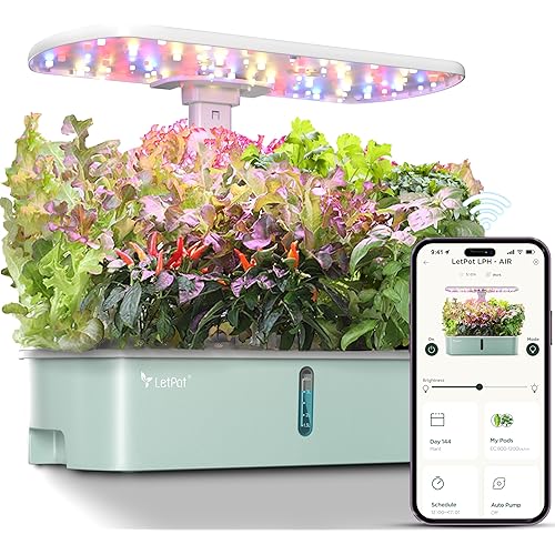 LetPot LPH-Air Hydroponics Growing System Kits, APP & WiFi Controlled Smart Indoor Garden with Adjustable 24W Grow Light Full Spectrum, 10 Pods Planter Indoor Gardening for Gifts, Kitchen, Vegetable