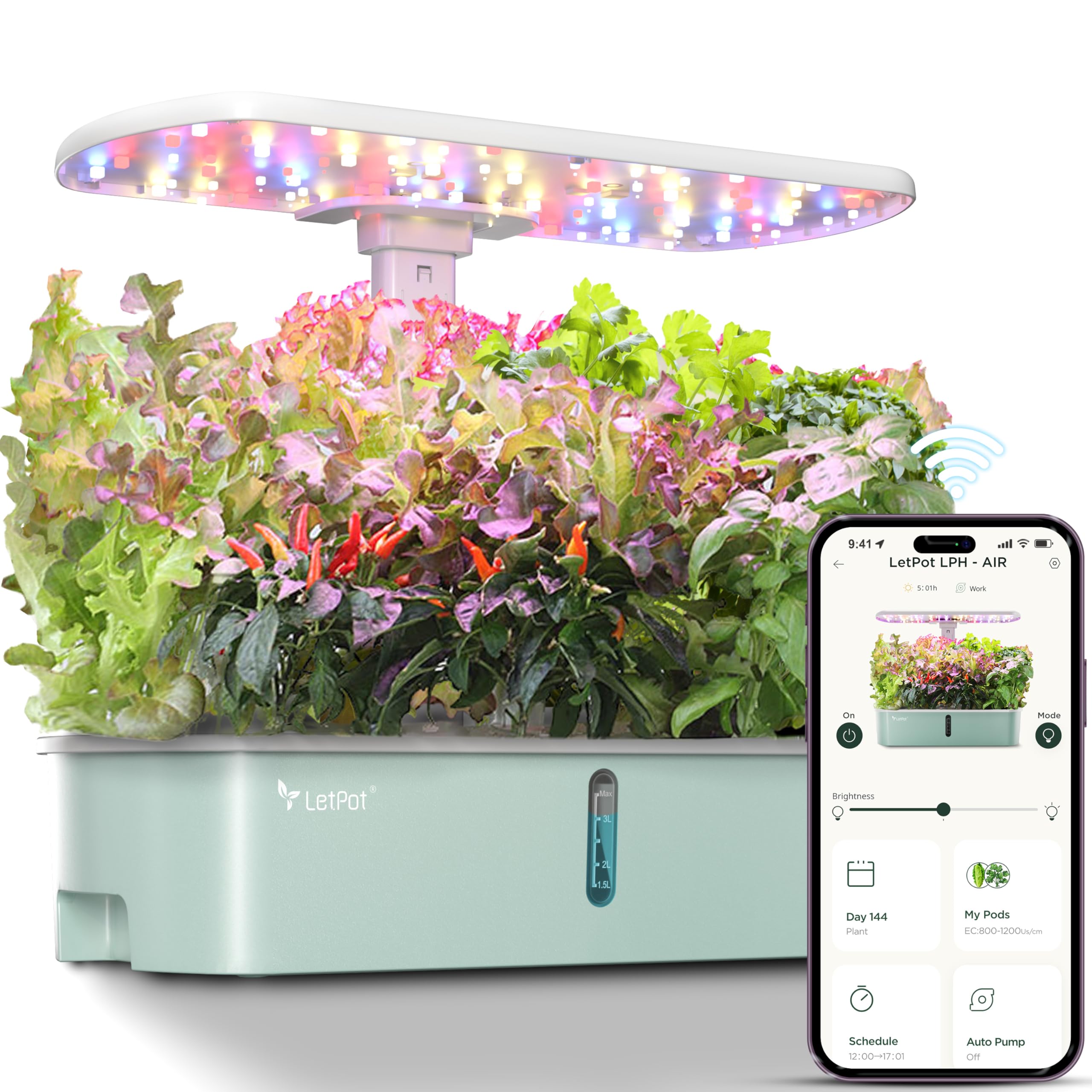 LetPot LPH-Air Hydroponics Growing System Kits, APP & WiFi Controlled Smart Indoor Garden with Adjustable 24W Grow Light Full Spectrum, 10 Pods Planter Indoor Gardening for Gifts, Kitchen, Vegetable