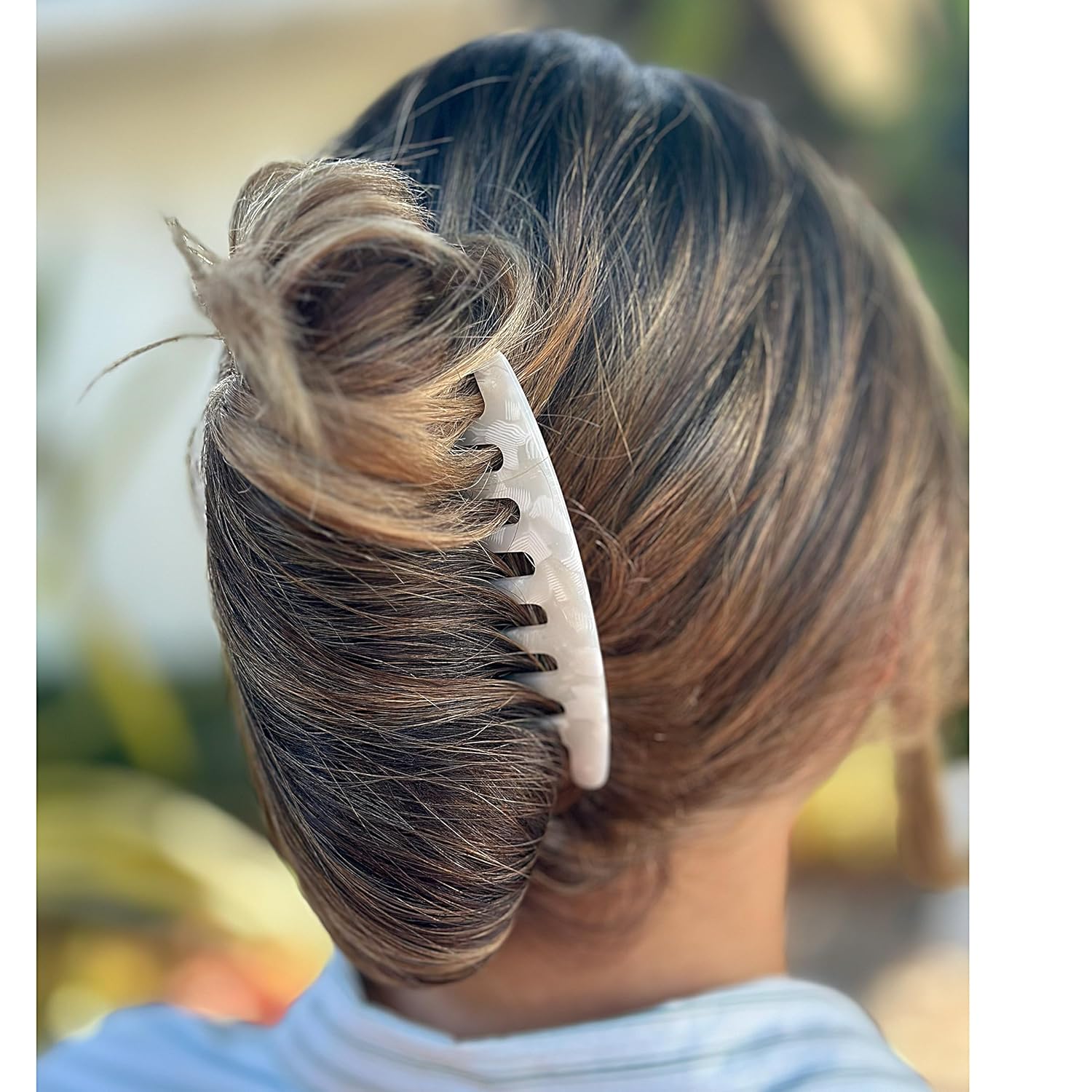 Camila Paris CP3185 French Handmade Side Comb Rounded, White, French Twist Hair Combs Decorative, Strong Hold Hair Clips for Women Bun Chignon Up-Do Styling Girls Hair Accessories Made in France