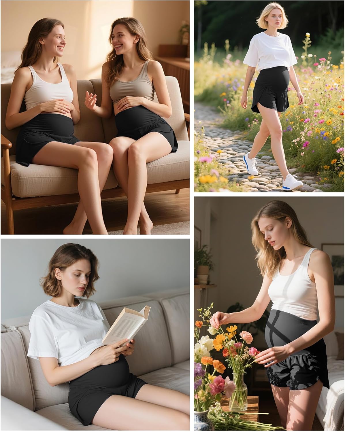 Coume 2 Pack Women's Maternity Shorts Over Belly Workout Yoga Athletic Running Quick Dry Pregnancy Summer Shorts with Pocket - Image 6