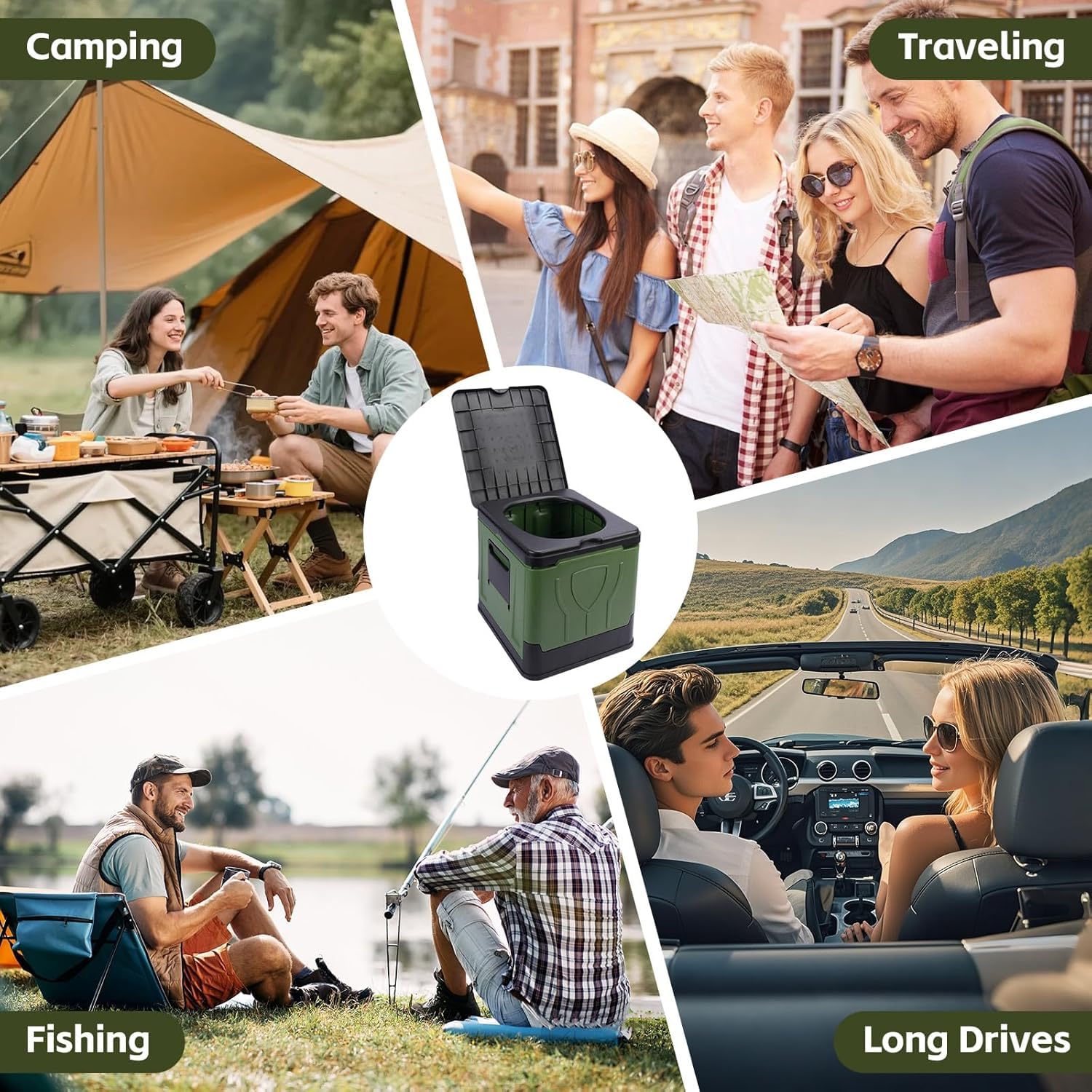 TOSUTOToilette Portable Camping 30L,Pot de Chambre Adulte,Toilette Seche Pliable Max 150 kg,WC Portable avec Siège,Couvercle et Sacs Poubelles,pour Camping en Plein Air,Festivals,Embouteillages,Tentes