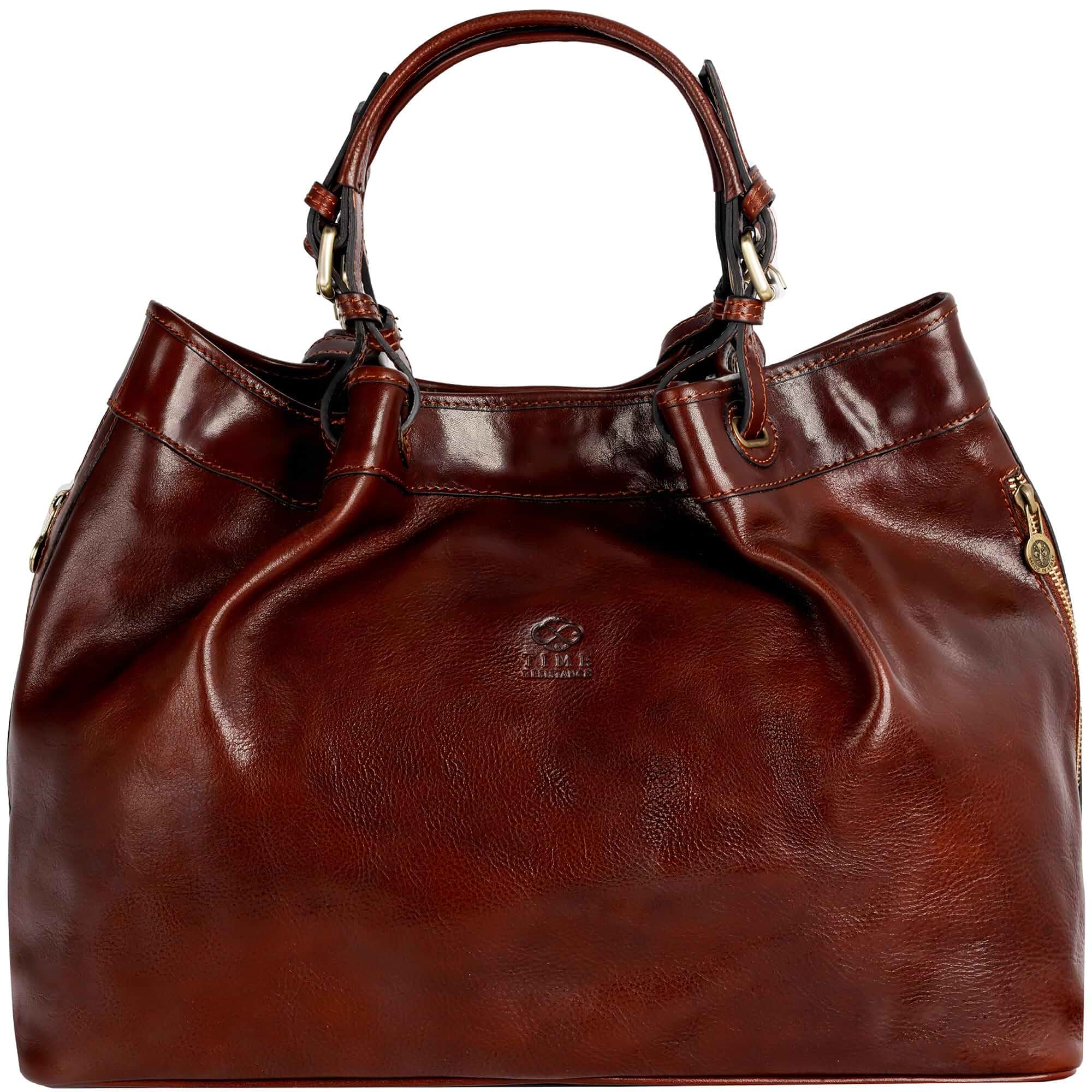 Time Resistance Leather Handbag - Top Handle Bag - Full-Grain Leather Purse for Women