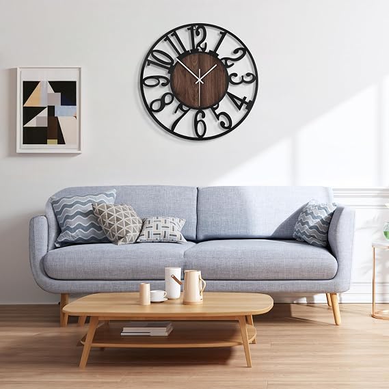 Große Wanduhr Tickgeräusche 34CM/14 Zoll Lautlos Geräuschlose Batteriebetrieben Modern Übergroße Retro Vintage Übergröße Wanduhr für Wohnzimmer Schlafzimmer Und Küche