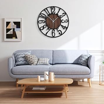 Große Wanduhr Tickgeräusche 34CM/14 Zoll Lautlos Geräuschlose Batteriebetrieben Modern Übergroße Retro Vintage Übergröße Wanduhr für Wohnzimmer Schlafzimmer Und Küche