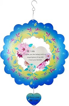 3D Wind Spinner with Love Card Words 12" Stainless Steel Wind Chime Outside Hanging Decorations for Courtyard Garden Outdoor Indoor Decor