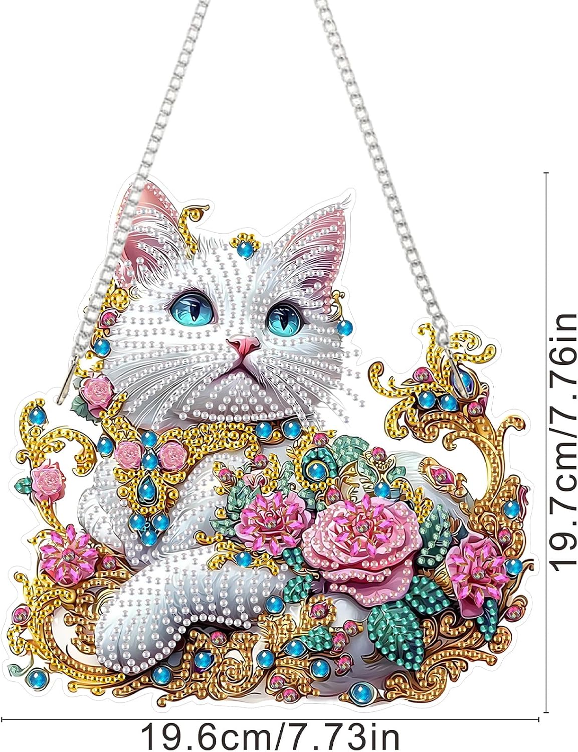SENQAO Cat Hanging Diamond Art Painting Kits for Adults Beginners, 5D Special Shape Diamond Art Kits, Cat Flower Crystal Rhinestones Diamond Gem Art Painting for Home Garden Wall Decor image 3